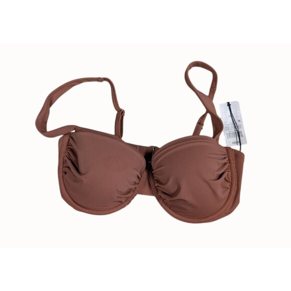 Shade & Shore Women's Lightly Lined Shirred Cup Bikini Top Hazelnut Brown 34D - Picture 2 of 3